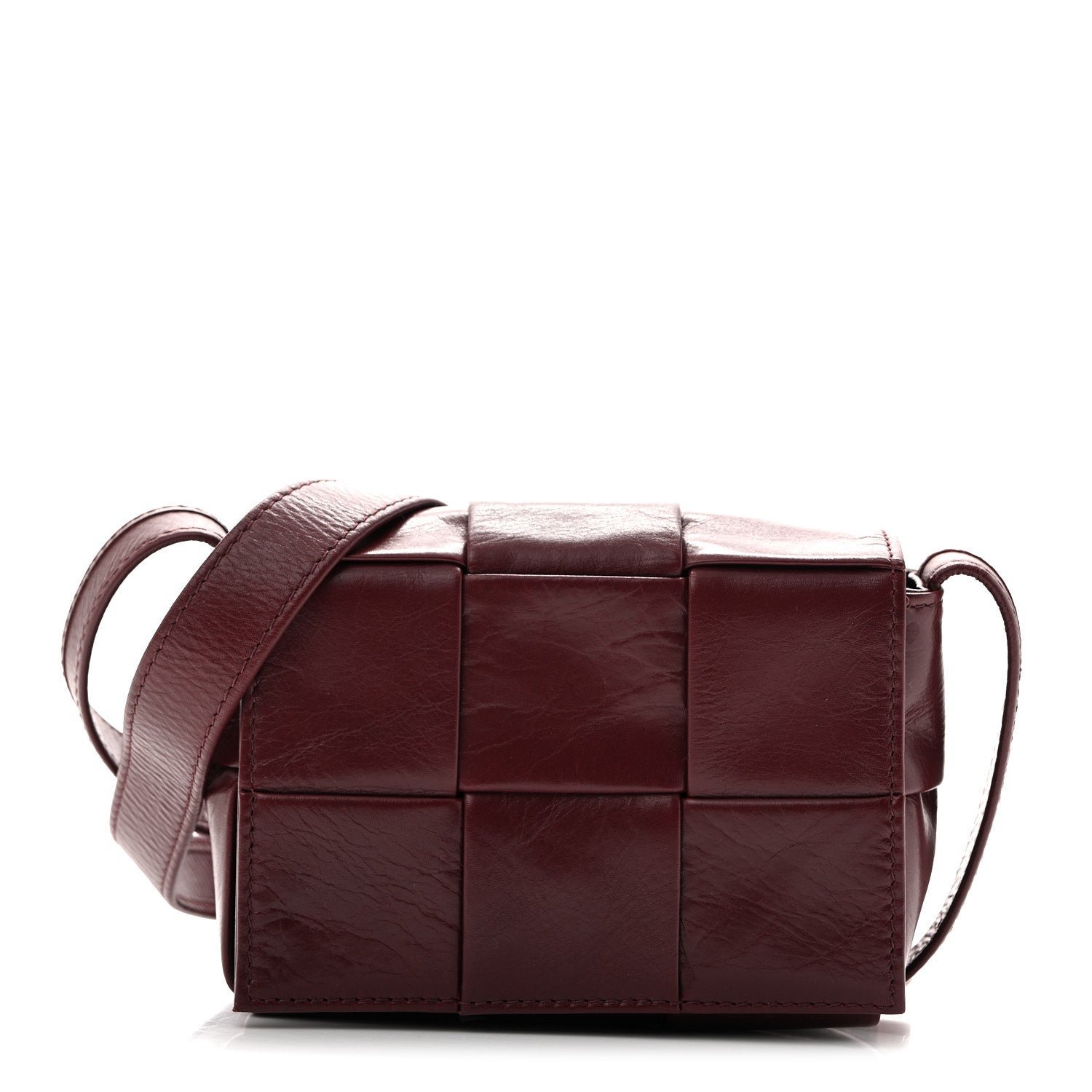 Bottega Veneta Paper Calfskin Maxi Intreccio Extra Mini Cassette Crossbody Bag Burgundy