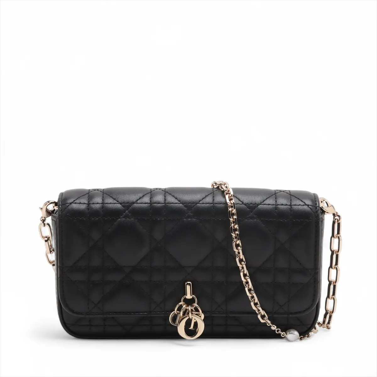 Christian Dior Cannage My Dior talk phone bag Leather Chain Shoulder Bag Black