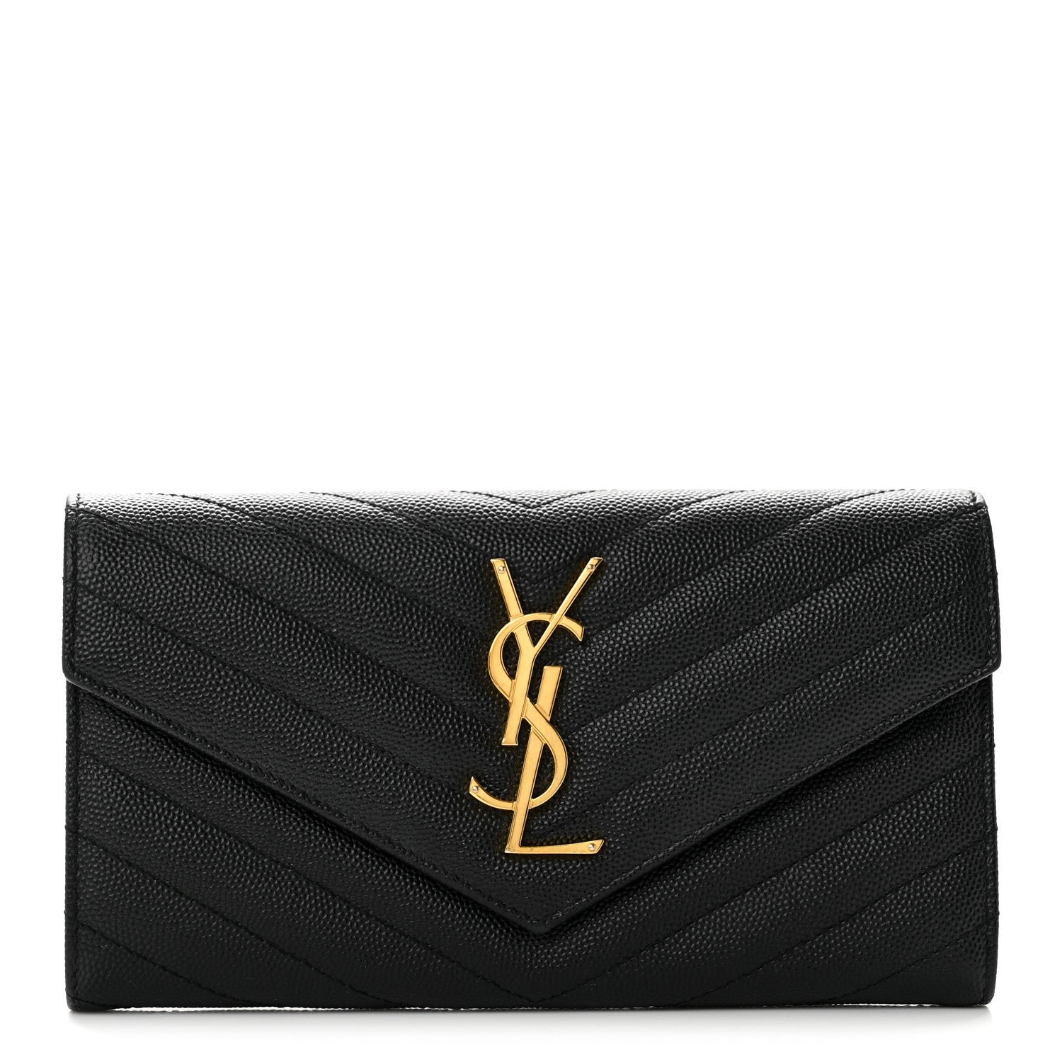 Saint Laurent Grain De Poudre Matelasse Chevron Monogram Flap Wallet Black