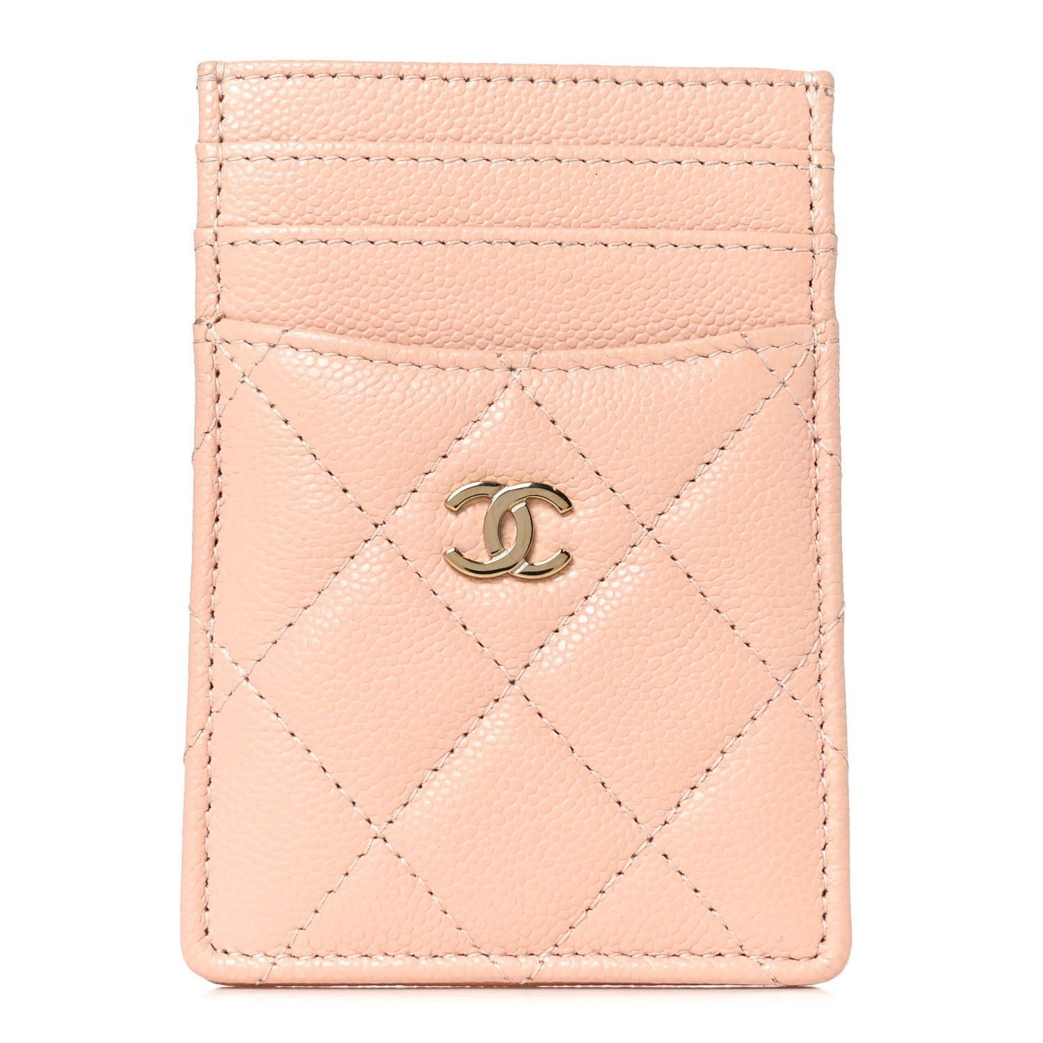 Chanel Caviar Quilted Vertical Card Holder  Light Pink