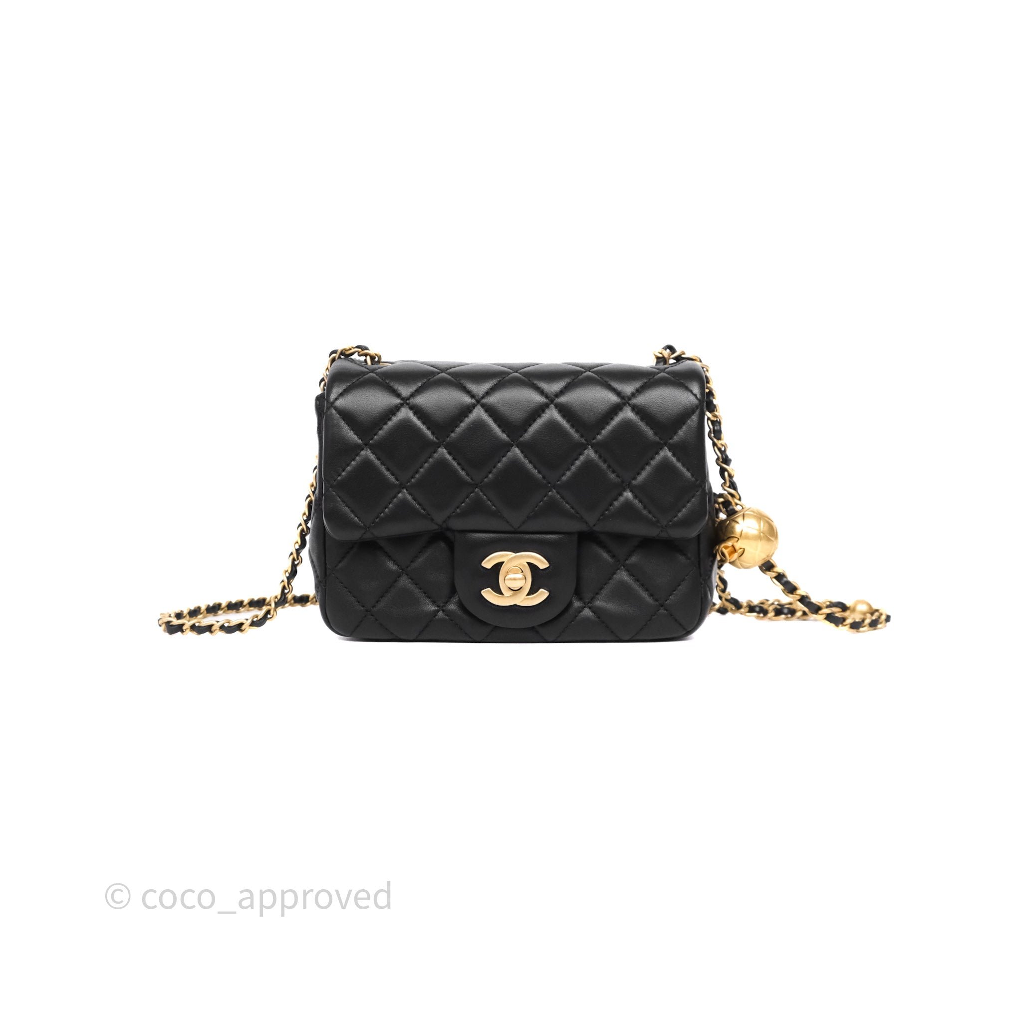 Chanel Pearl Crush Mini Square Quilted Black Lambskin Aged Gold Hardware