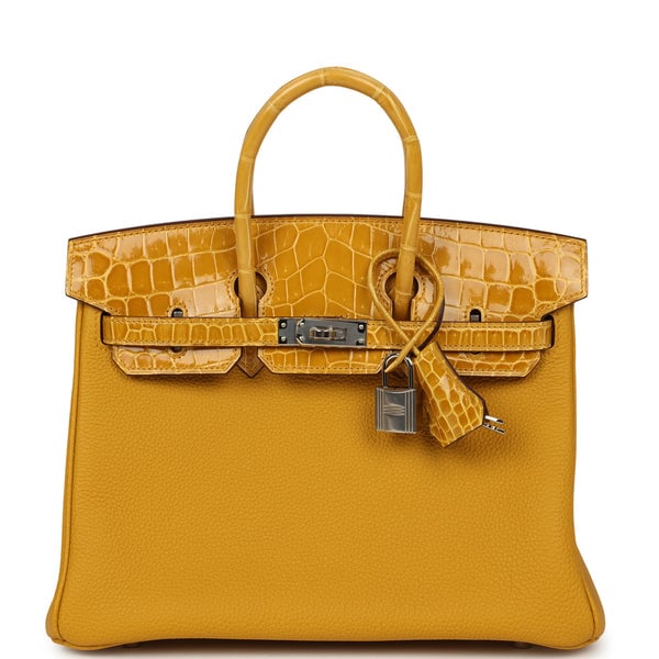 Hermes Birkin 25 Jaune Ambre Togo, Shiny Porosus Crocodile Touch Palladium Hardware