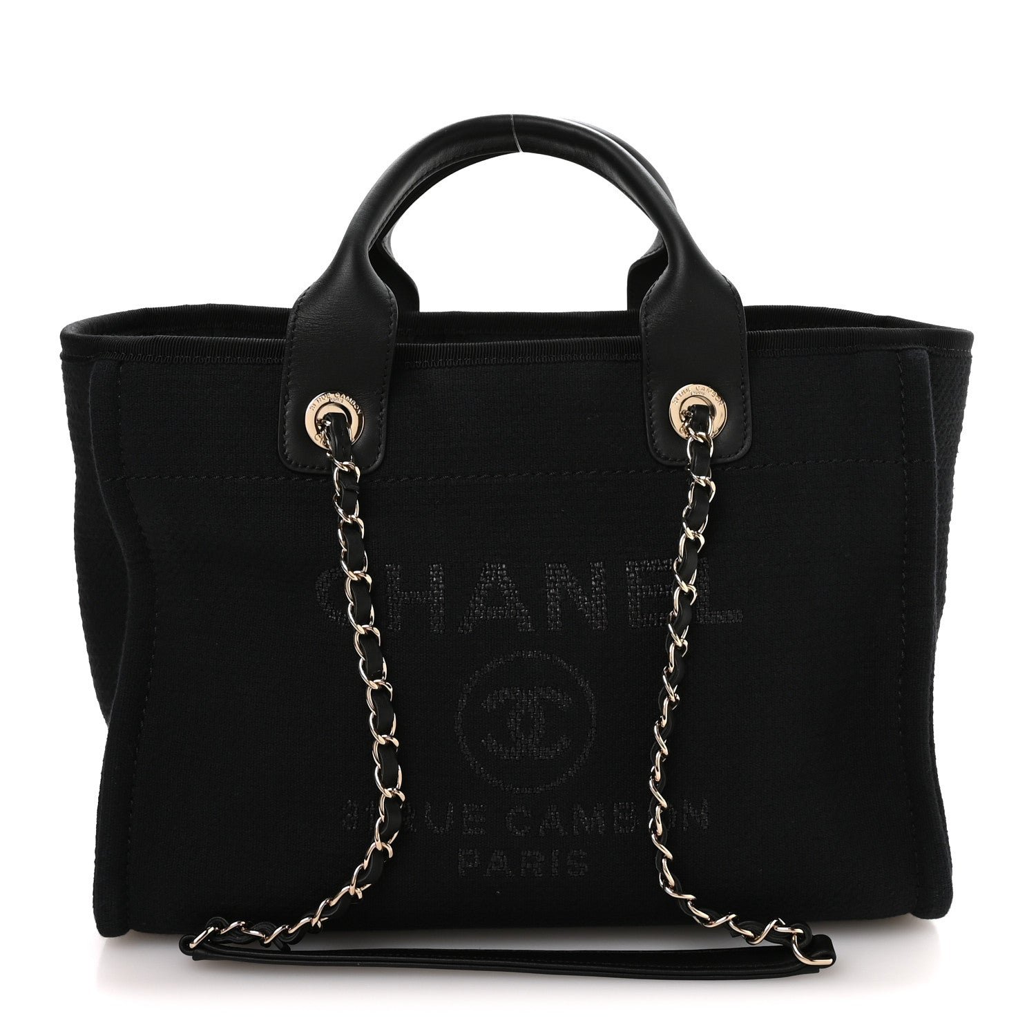 Mixed Fibers Calfskin  Small Deauville Tote Black