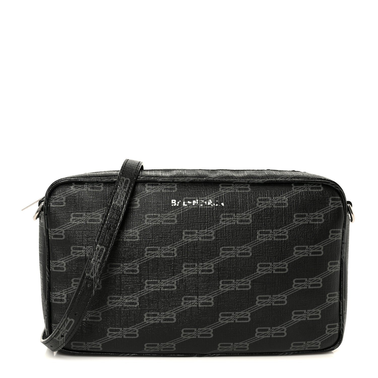 Balenciaga Coated Canvas BB Monogram Medium Signature Camera Bag Black Grey