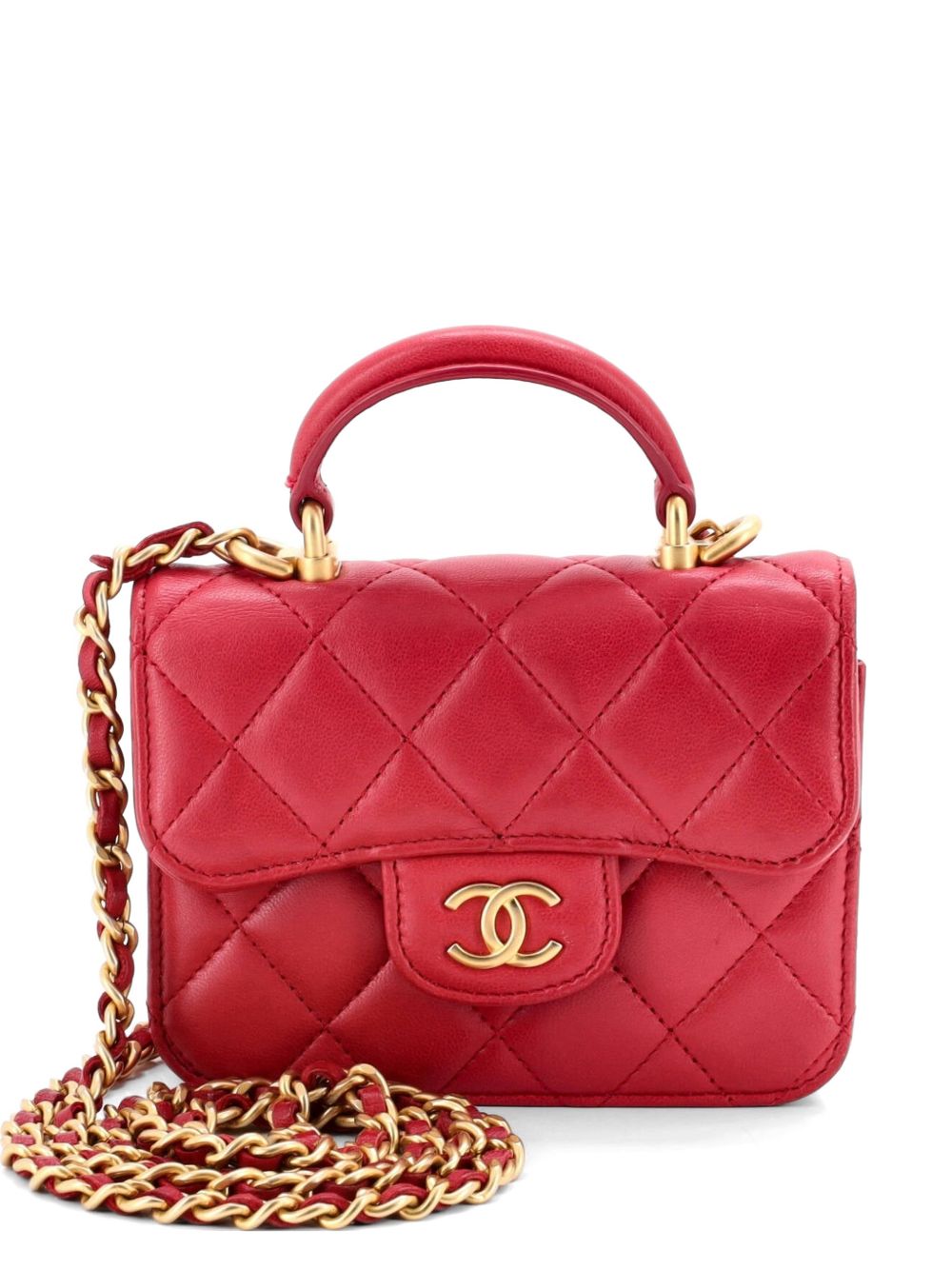 Top Handle Flap Coin Purse with Chain Quilted Lambskin crossbody bag