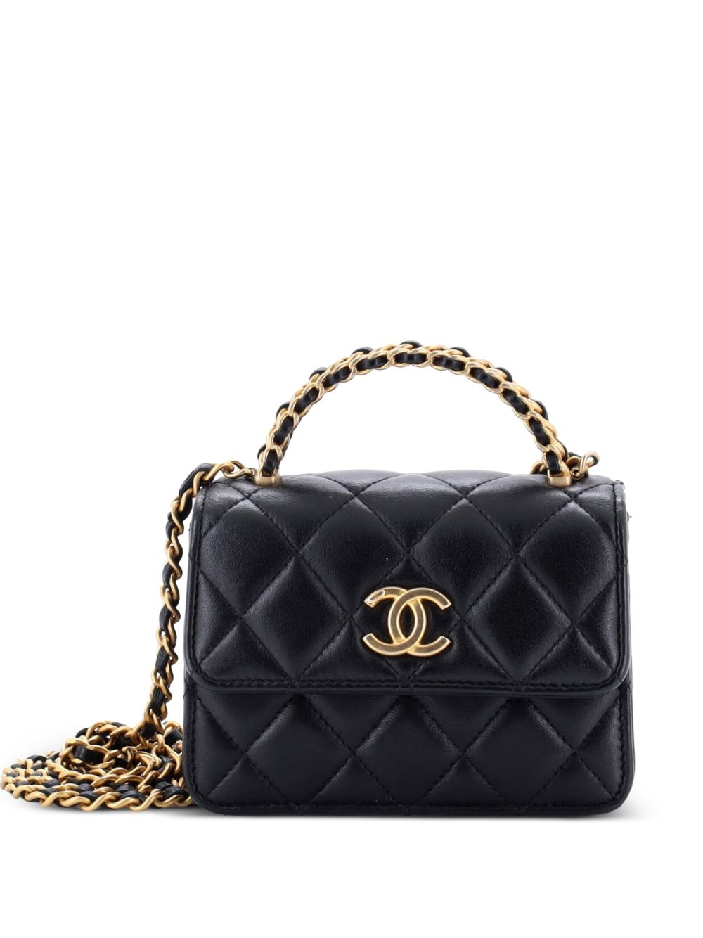 Woven Top Handle CC Flap Clutch on Chain Quilted Lambskin Small satchel