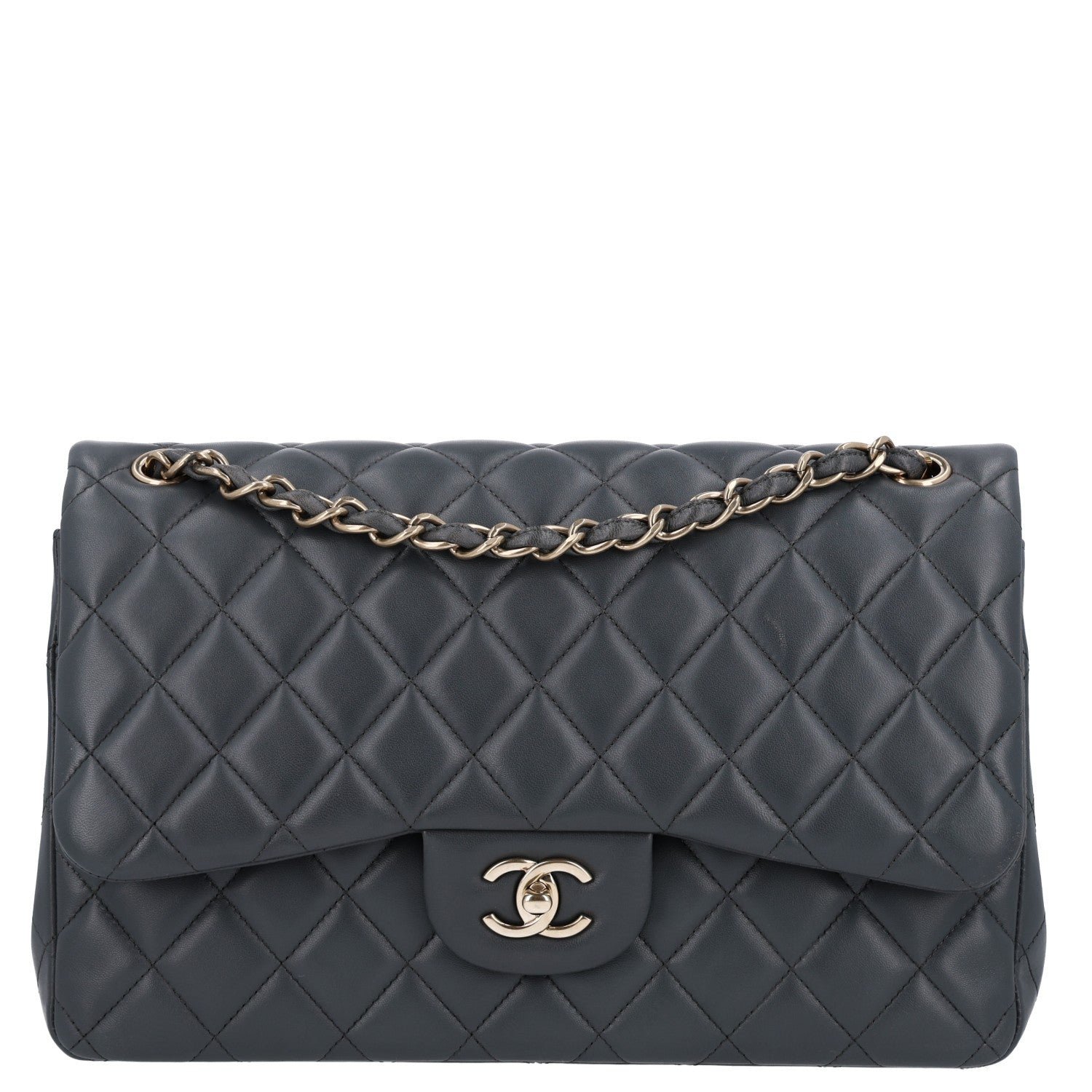 Chanel Lambskin Quilted Jumbo Double Flap Dark Grey