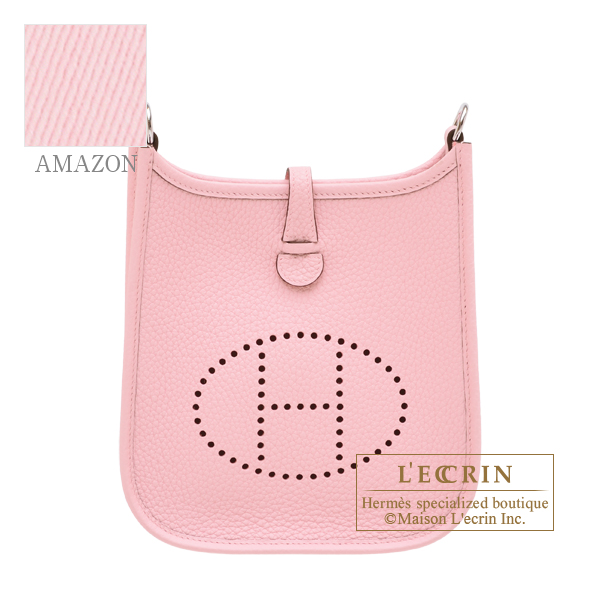 Hermes Evelyne Amazon bag TPM Rose sakura Clemence leather Silver hardware Bandouliere 85cm