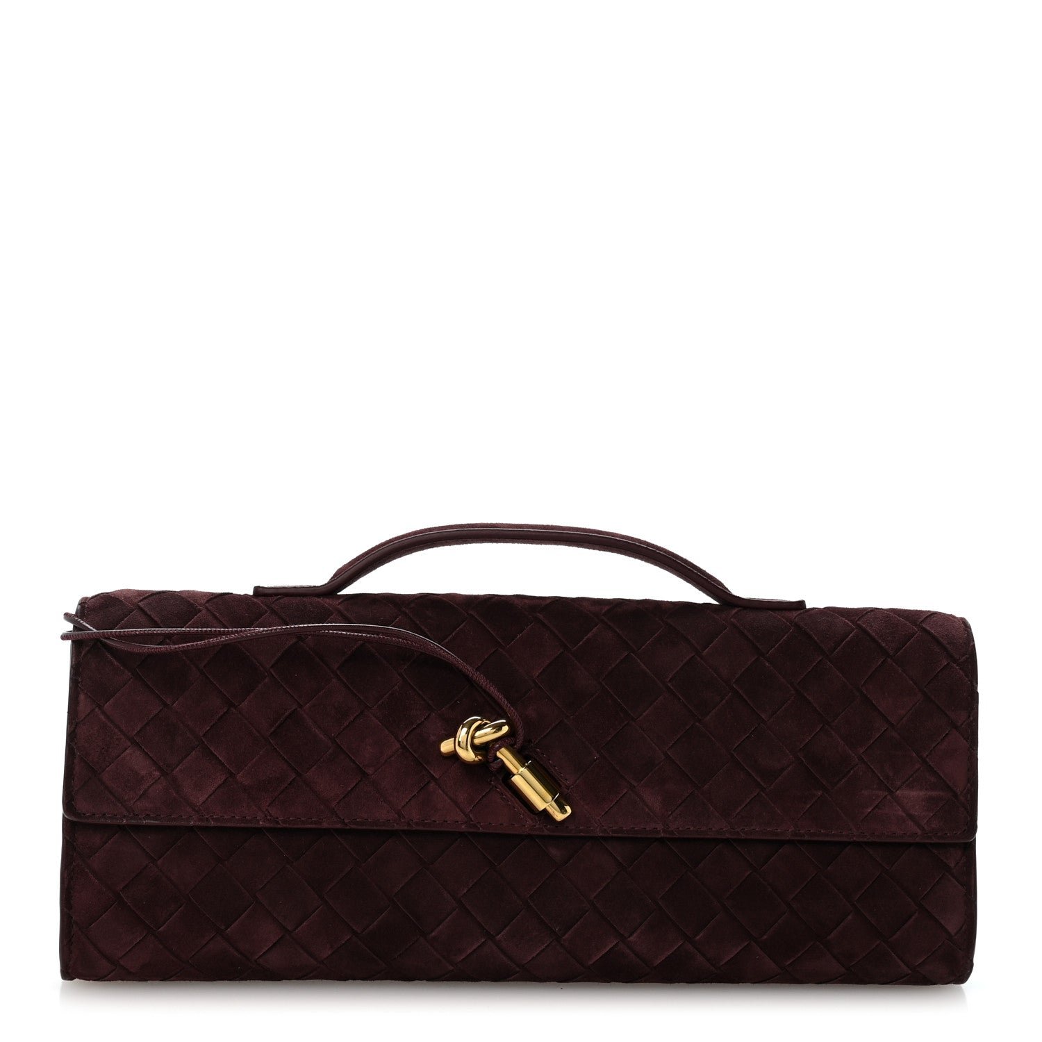 Bottega Veneta Suede Intrecciato Long Andiamo Top Handle Deep Mahogany