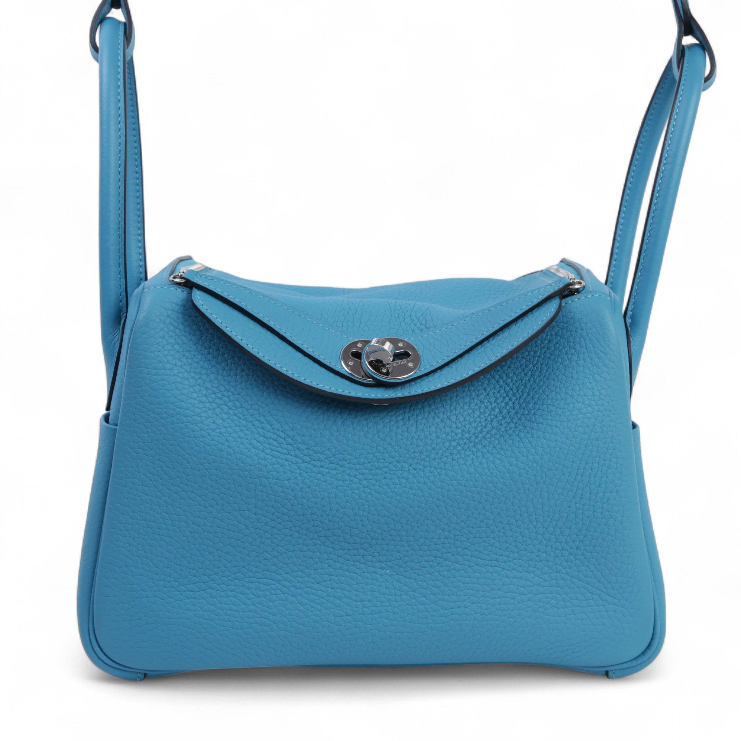 Very Good ( Rank A)  HERMÈS  Lindy 26 Turquoise (7B) Clemence Palladium hardware Square R (2014)