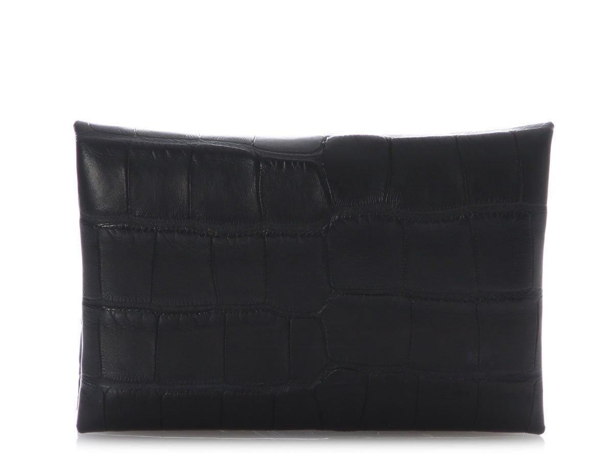 Hermès Black Matte Alligator Calvi Card Holder
