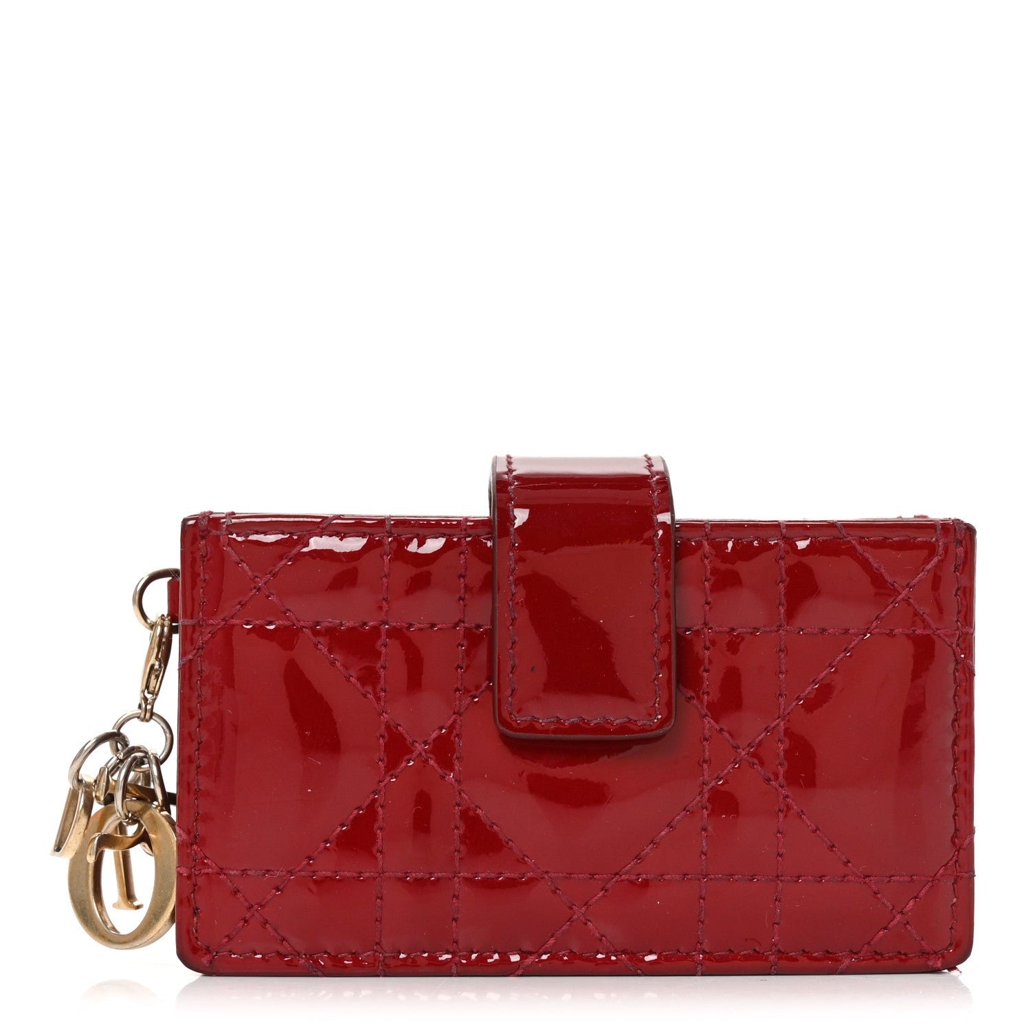 Christian Dior Patent Cannage Lady Dior 5-Gusset Card Holder Scarlet
