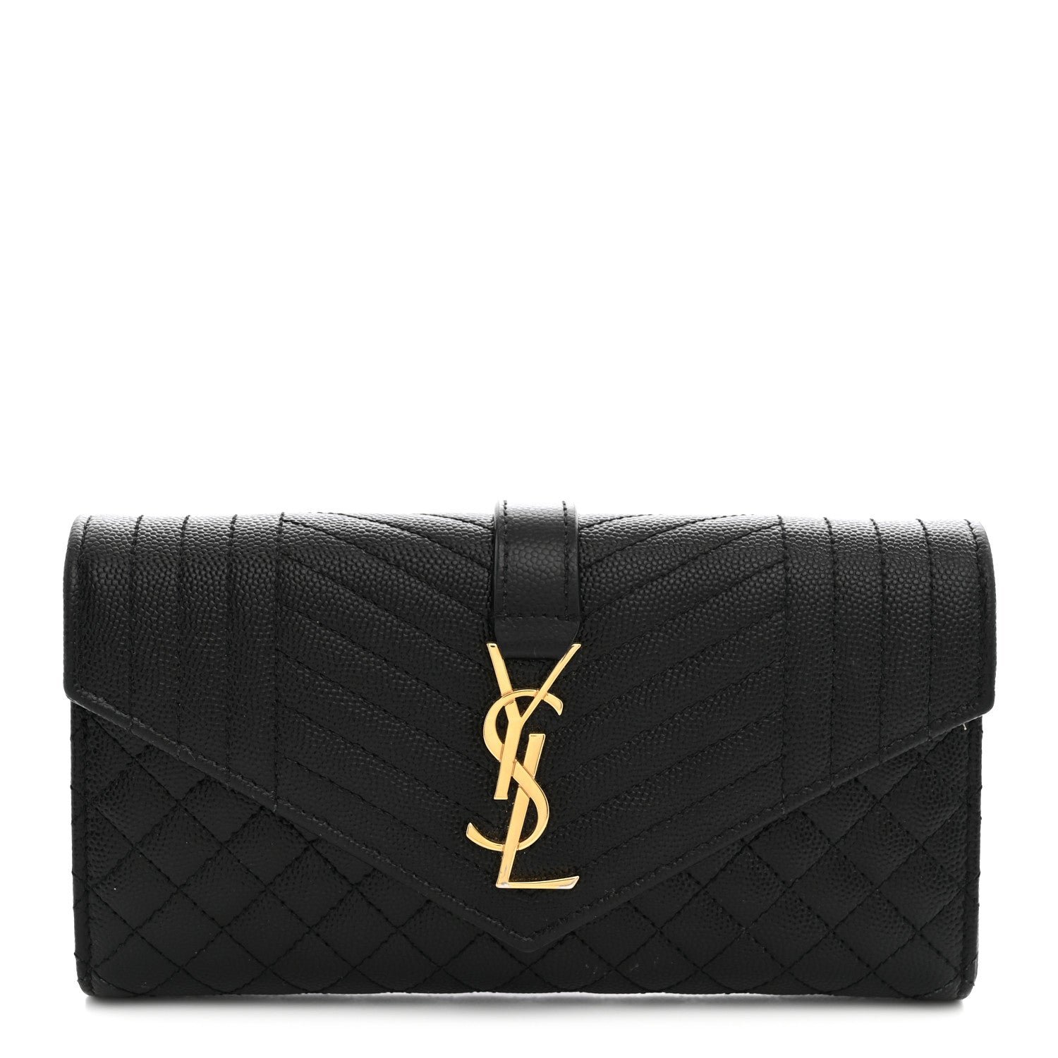 Saint Laurent Grain De Poudre Mixed Matelasse Triquilt Large Monogram Wallet Black