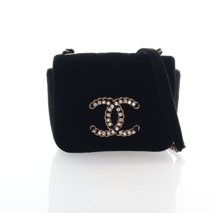 Chanel Mini Velvet Quilted Crystal CC Square Flap