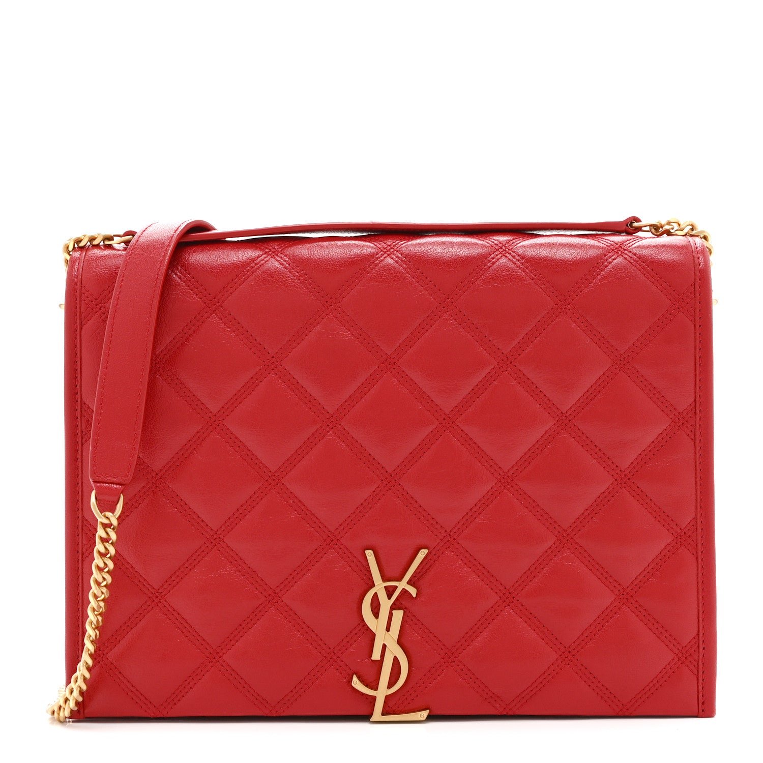 Saint Laurent Lambskin Quilted Small Becky Chain Bag Rouge Eros