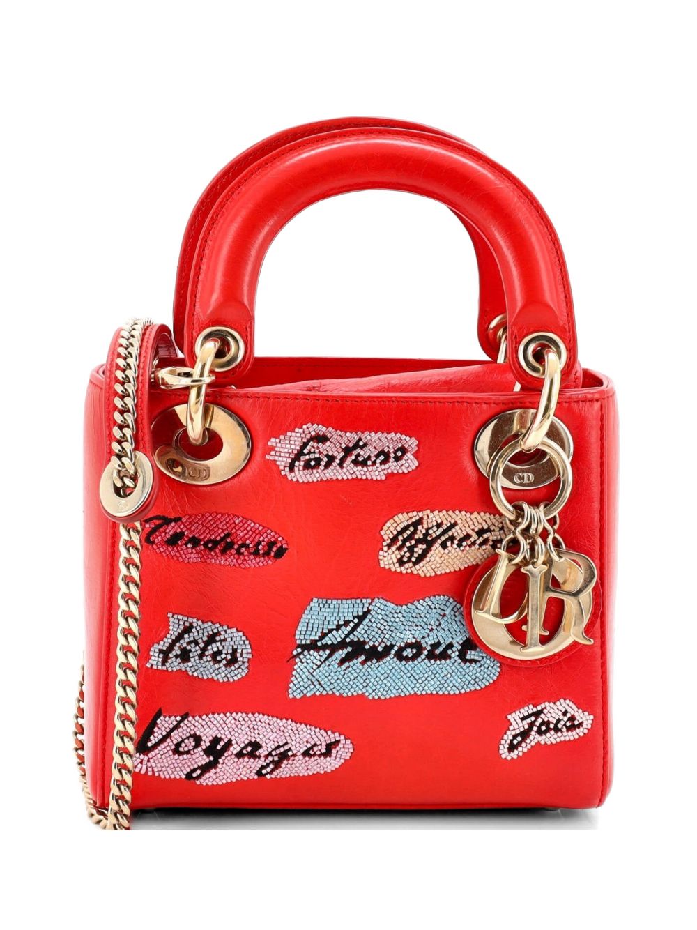 Lady Dior Chain Bag Beaded Leather Mini shoulder bag