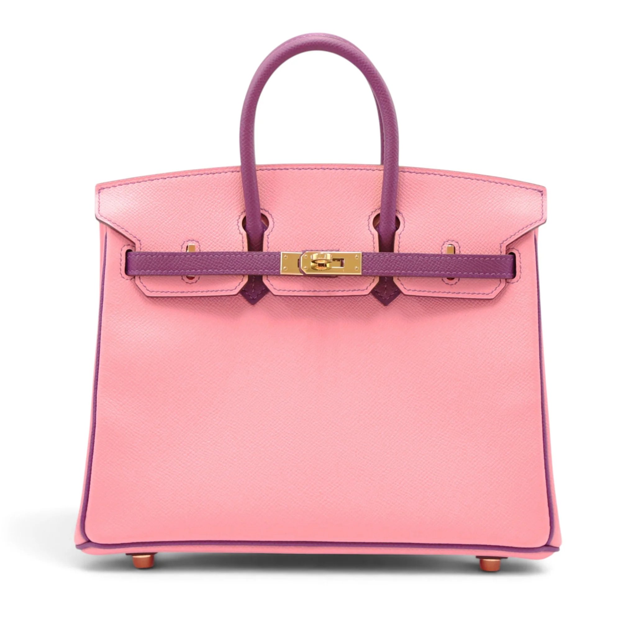 Very Good ( Rank A) HERMÈS Special Order Birkin 25 HSS Rose Confetti (1Q) Anemone (P9) Epsom Gold hardware T (2015)