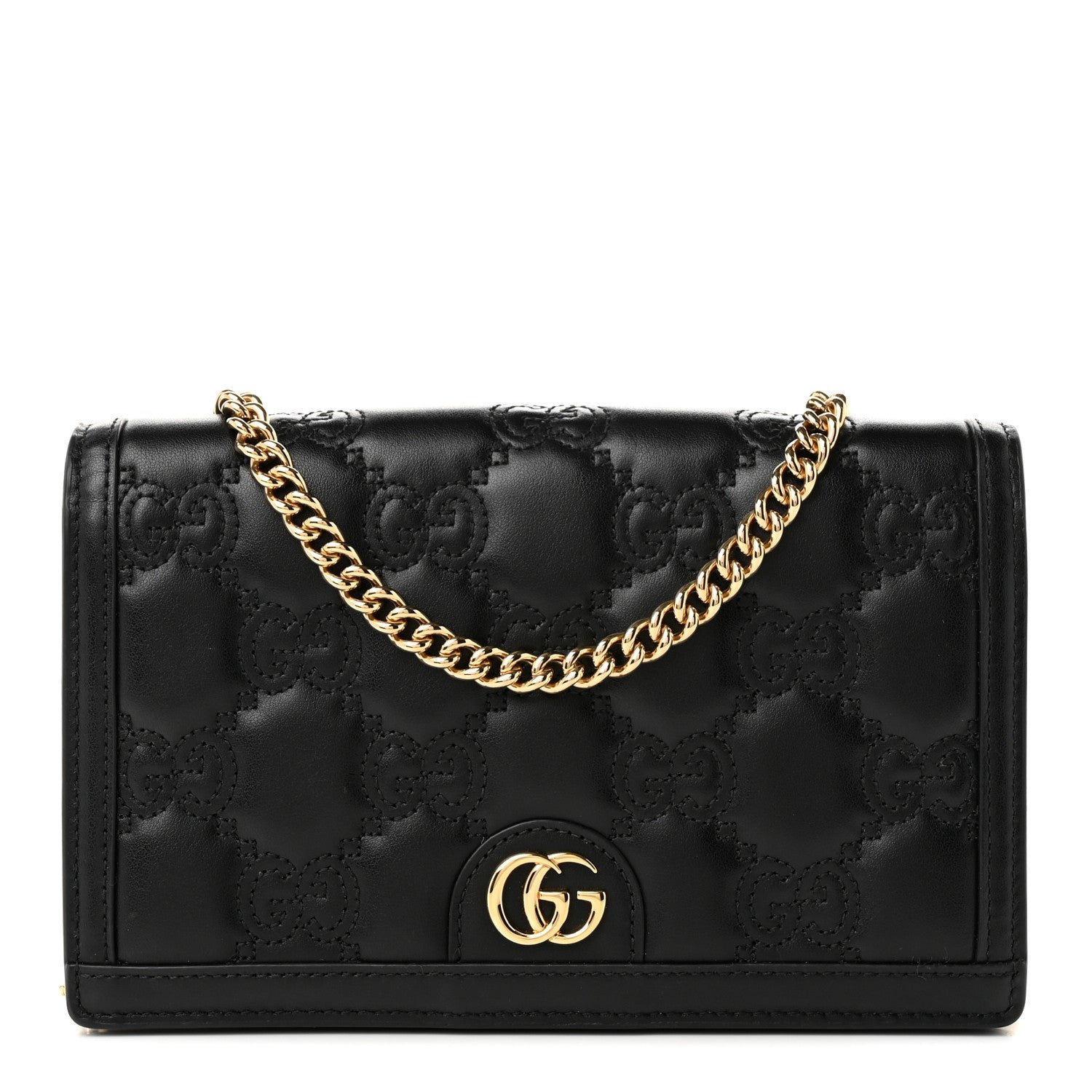 Calfskin GG Matelasse Chain Wallet Black