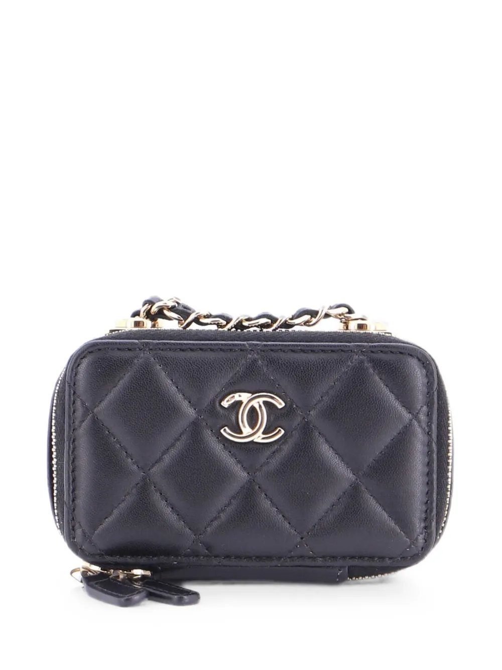 CC Chain Handle Zip Around Vanity Case with Chain Quilted Lambskin Mini crossbody bag