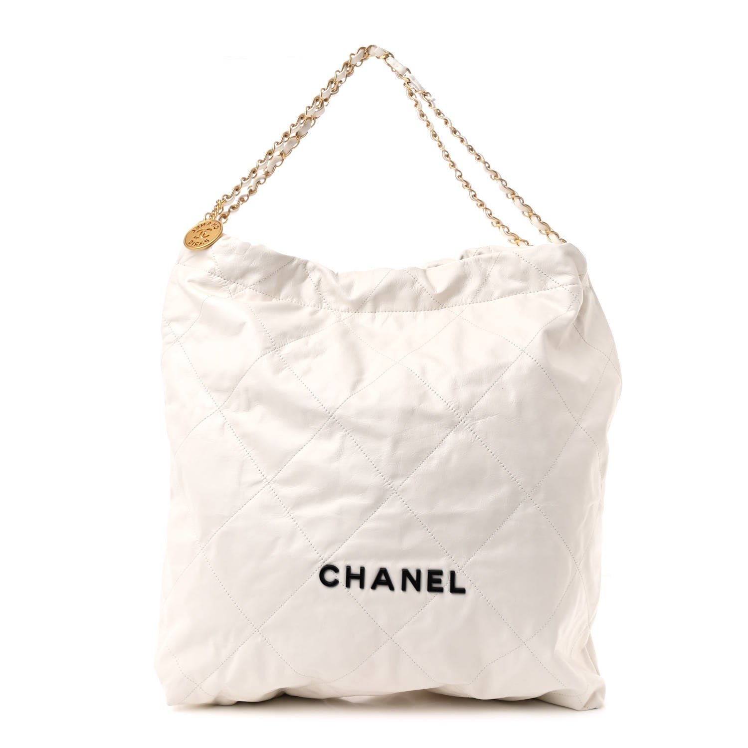 Chanel Shiny Calfskin Quilted Large Chanel 22 White Black