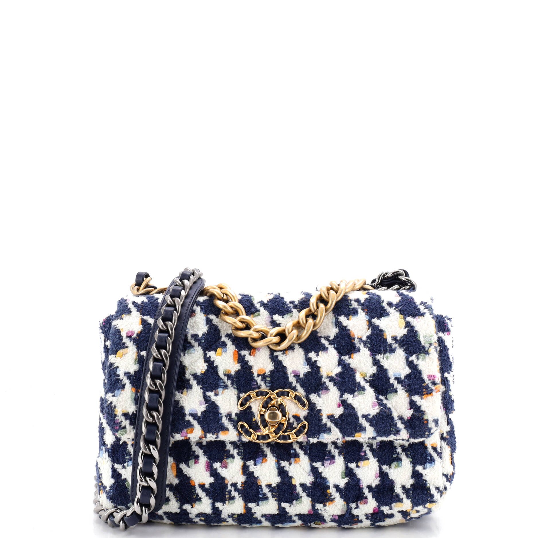 Chanel 19 Flap Bag Quilted Houndstooth Tweed and Ribbon Medium