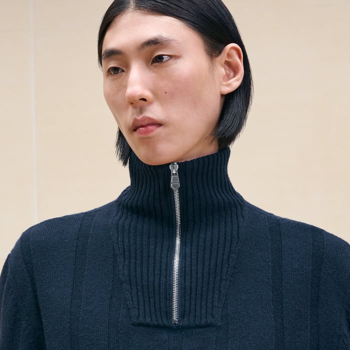 Marine "Lignes Brisees" Full-zip Sweater