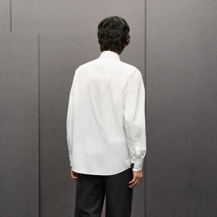 Blanc Straight Cut Shirt With Leather Detail