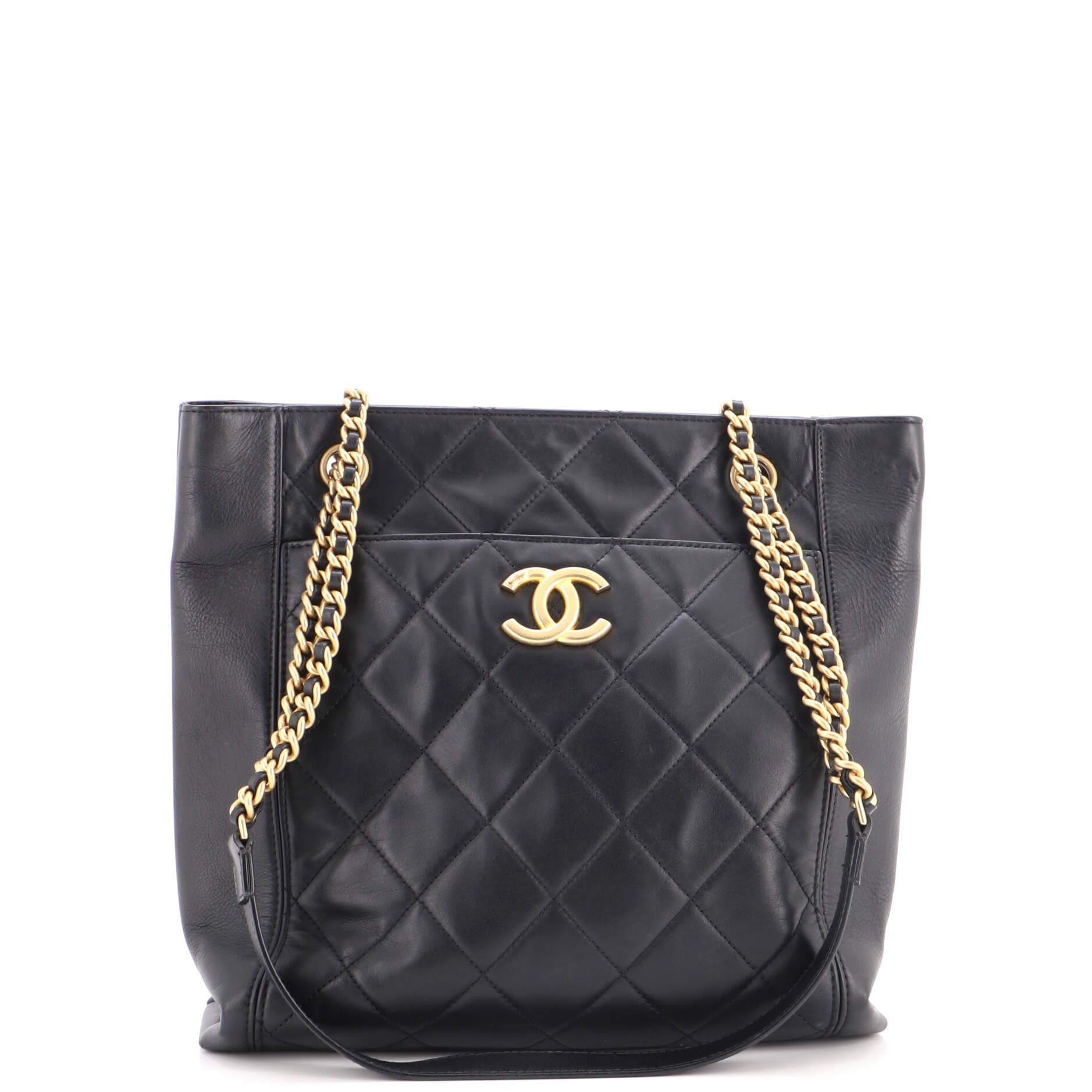 CC Front Pocket Shopping Tote Quilted Calfskin Small