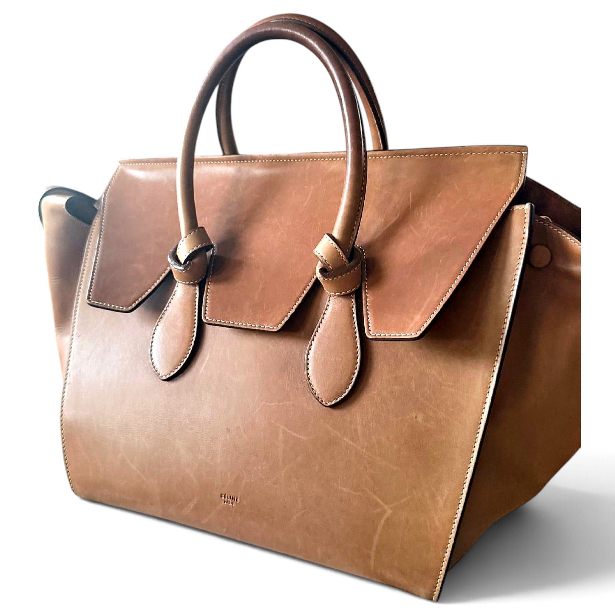 Tie leather tote
