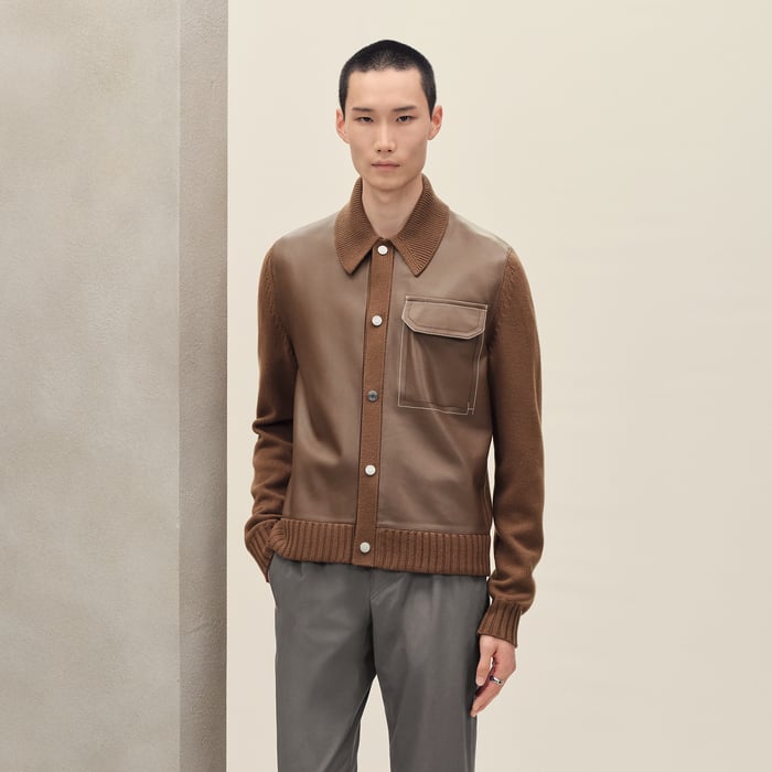 Caramel "Devant Cuir" Buttoned Jacket