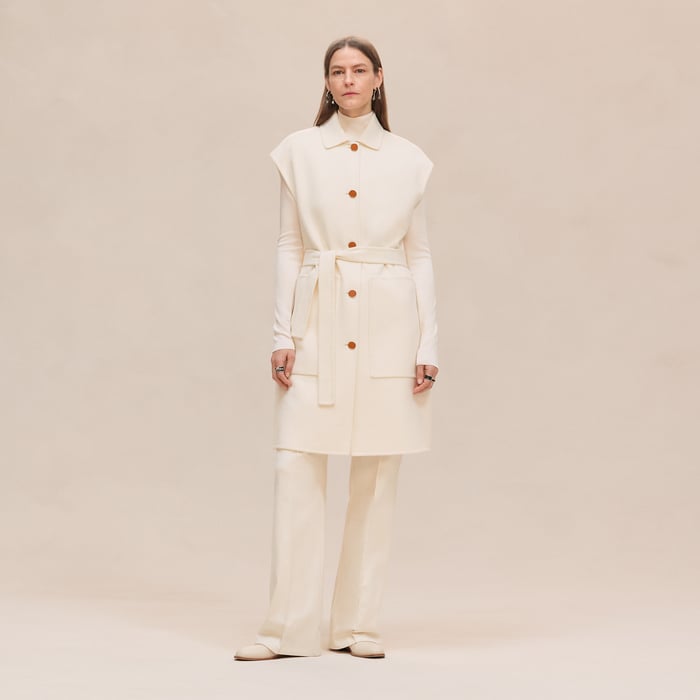Blanc Naturel Belted Cashmere Long Vest