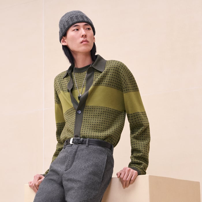 "Jacquard maillons mosaique" buttoned cardigan