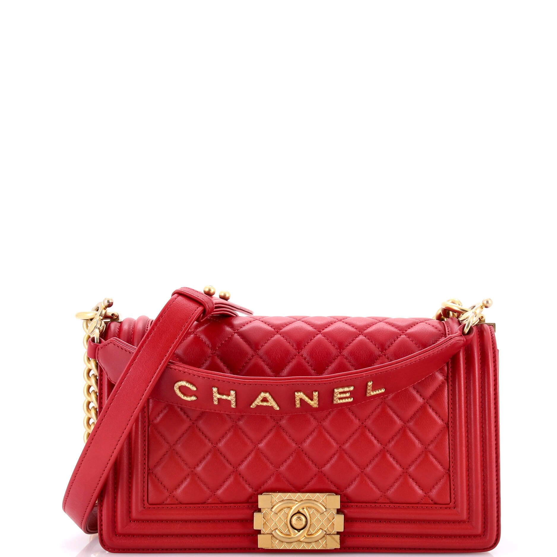 Logo Top Handle Boy Flap Bag Quilted Calfskin Old Medium
