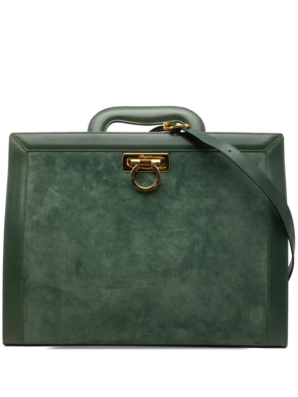 Ferragamo 1990-2015 Suede and Leather Gancini Briefcase business bag