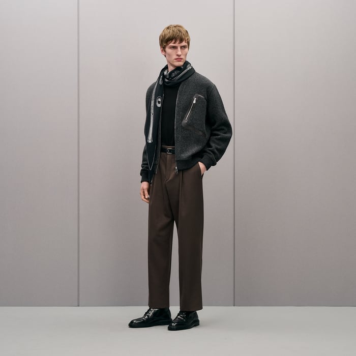 Gris Foncé Zipped Cardigan With Leather Detail