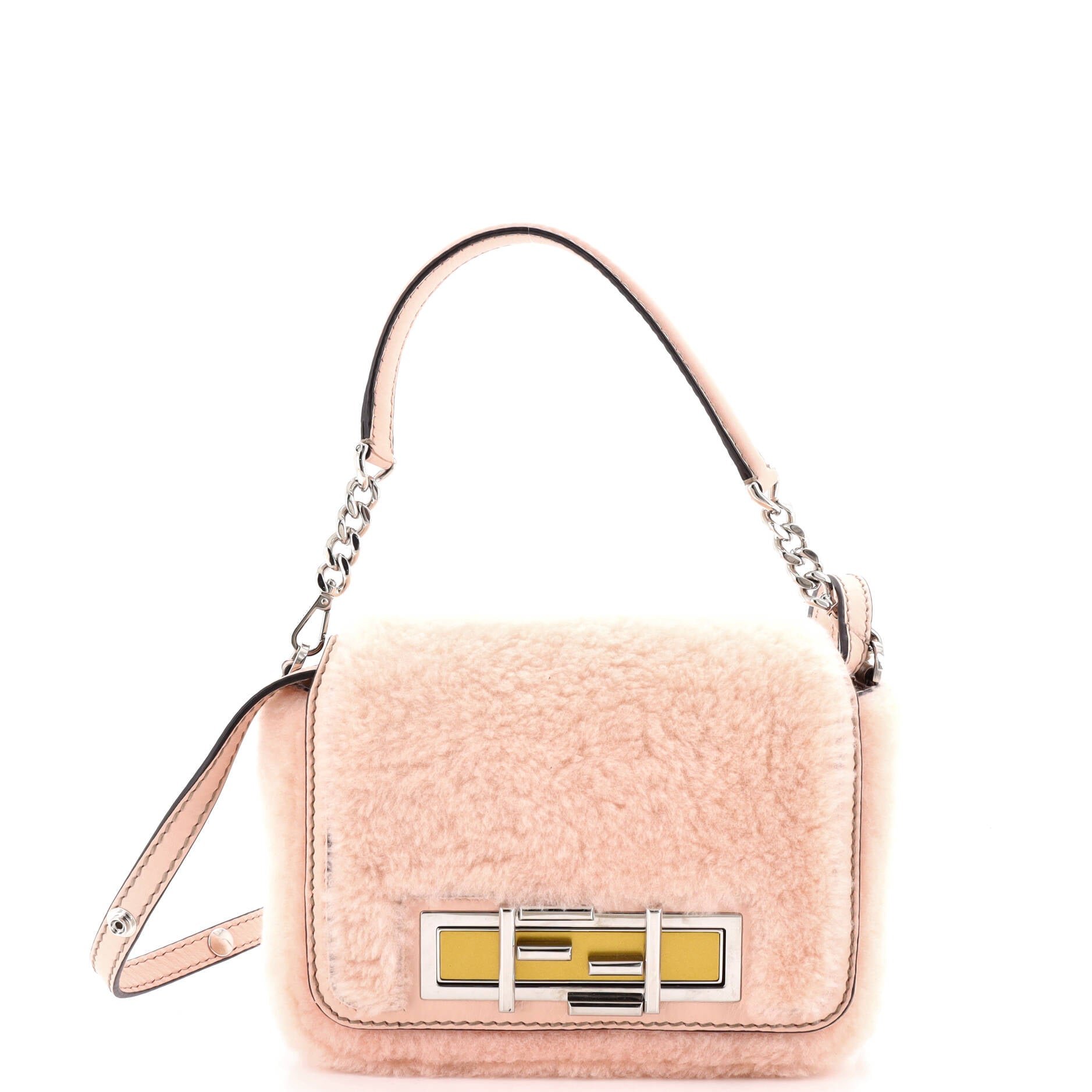 Fendi 3Baguette Convertible Crossbody Shearling Small
