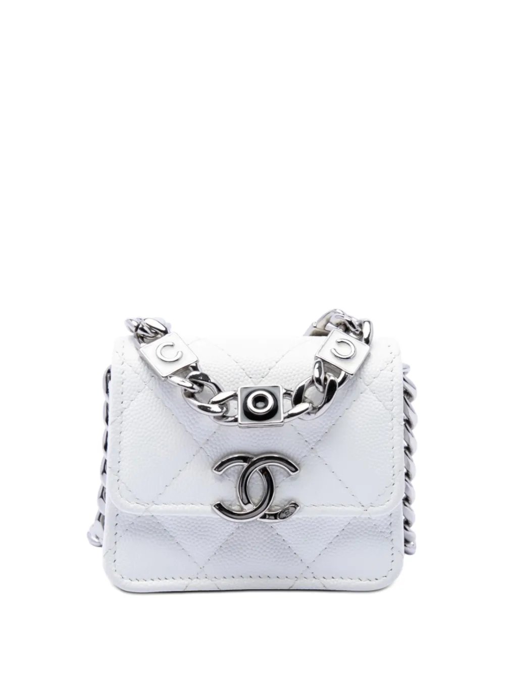 2021 Mini Quilted Caviar Coco Enamel Strap Flap Clutch with Chain crossbody bag