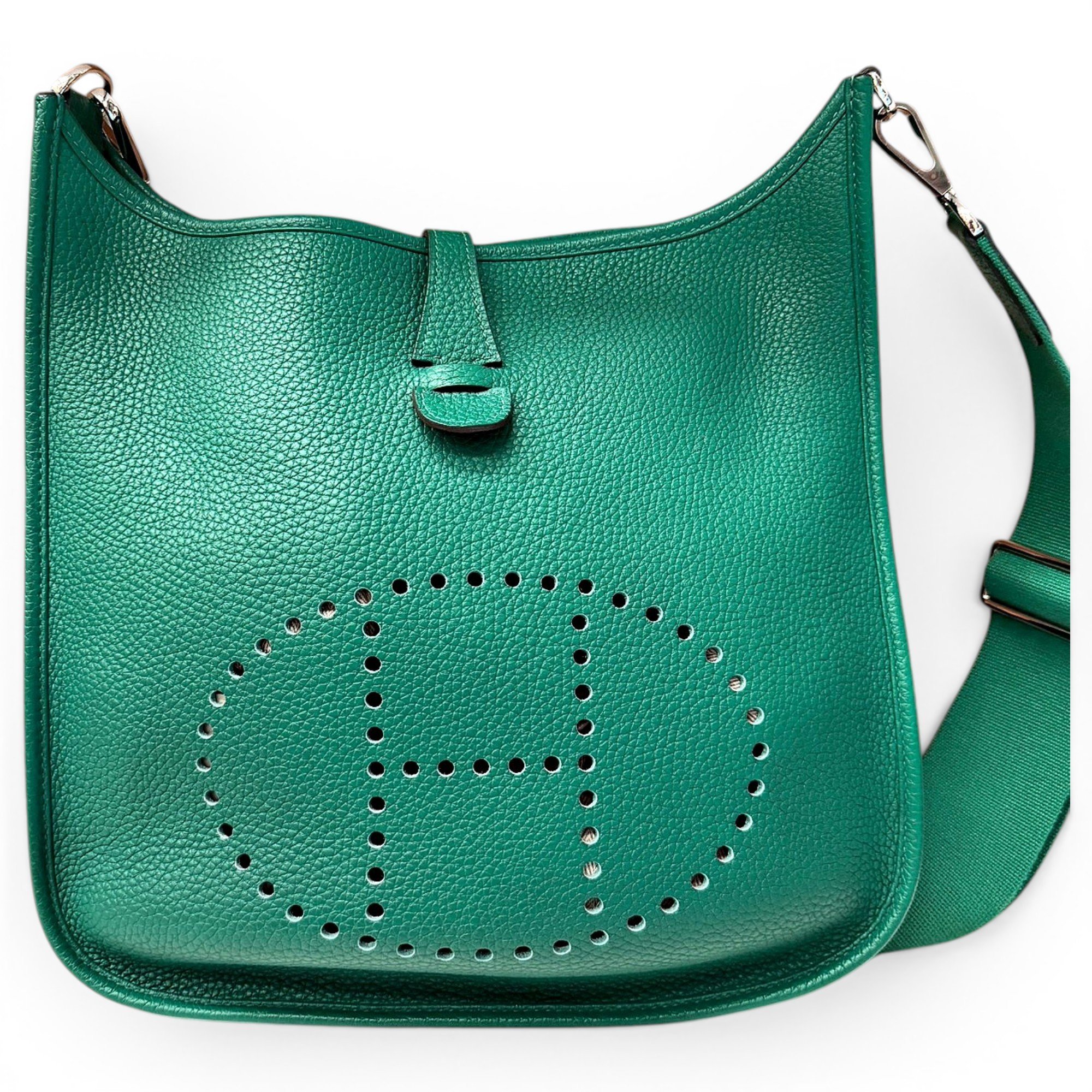 Hermes Evelyne Handbag Vert Jade Clemence Leather