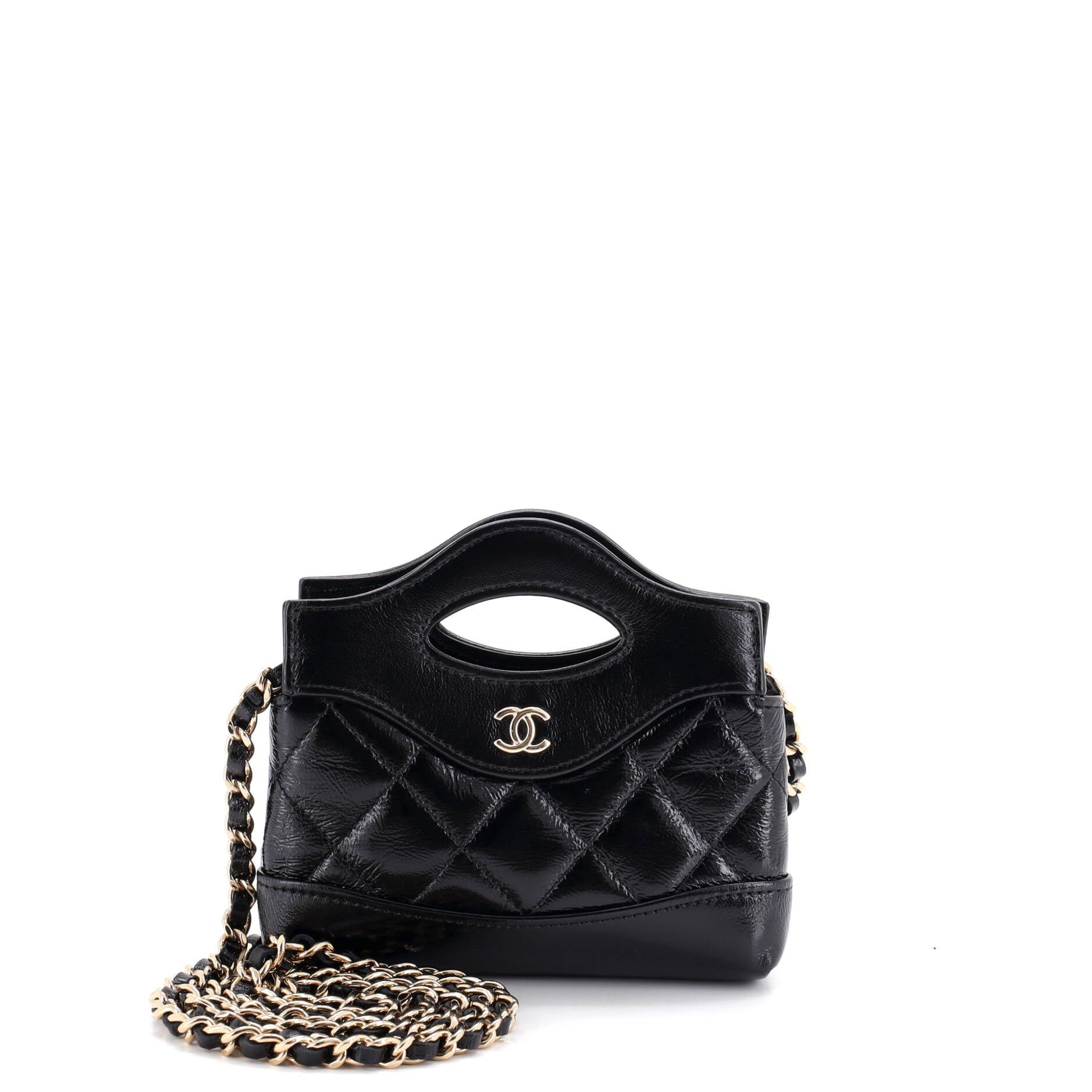 31 Shopping Bag Clutch with Chain Quilted Shiny Crumpled Calfskin Nano