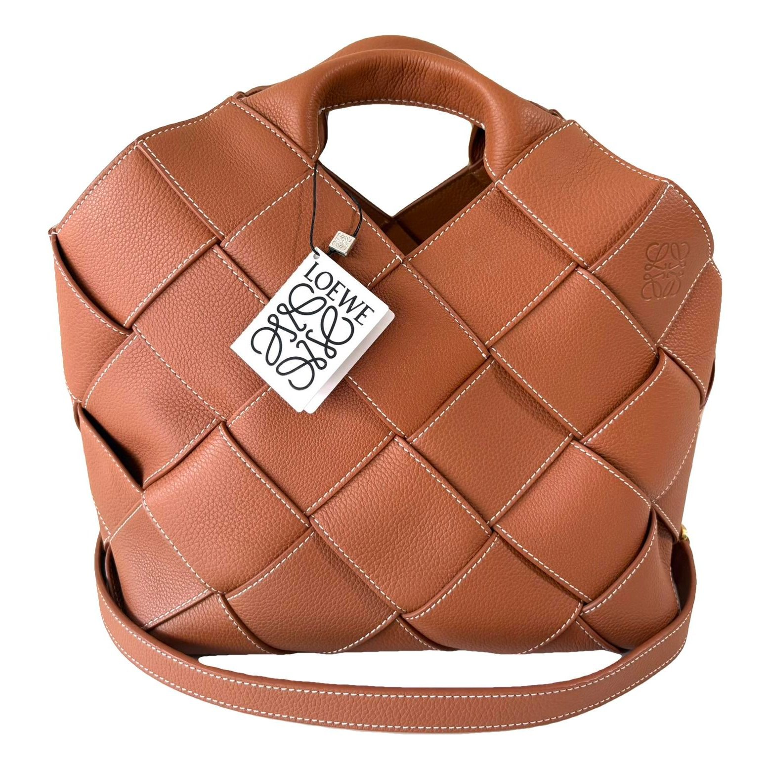 Woven basket bag leather tote