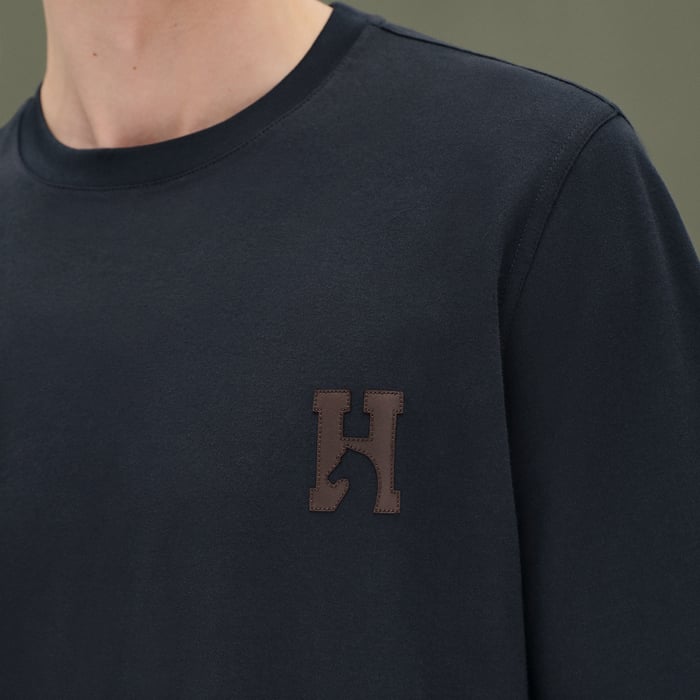 Marine "H'Cheval" T-shirt With Leather Detail