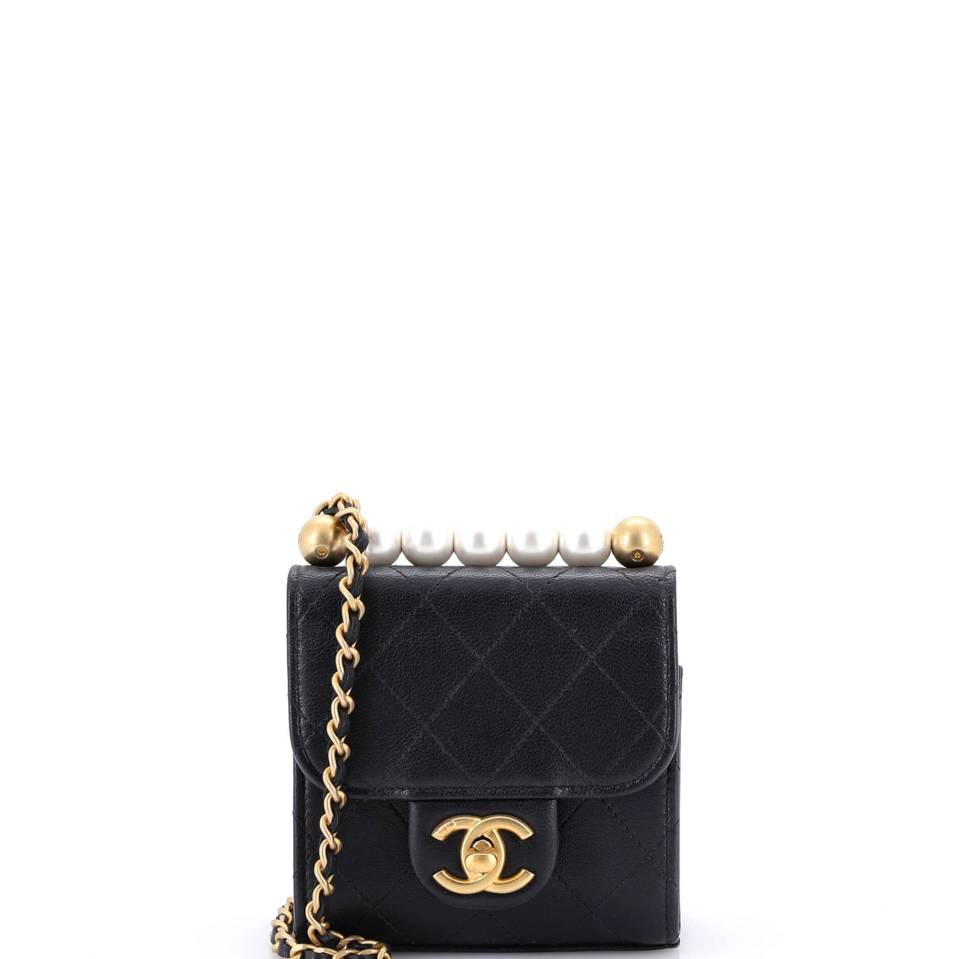 Chanel Chic Pearls Flap Clutch with Chain Quilted Goatskin Mini