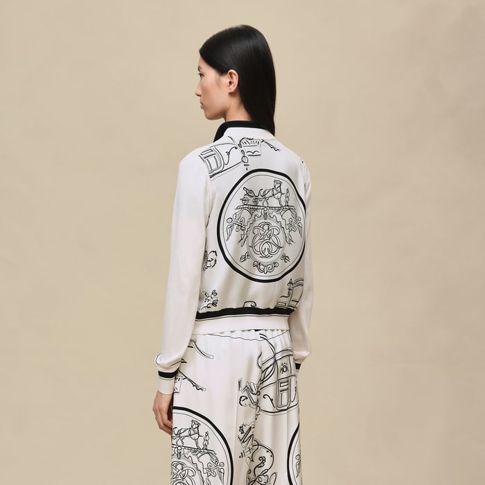 Blanc Nacre "Ex-libris a Main Levee" Long-sleeve Twillaine Cardigan