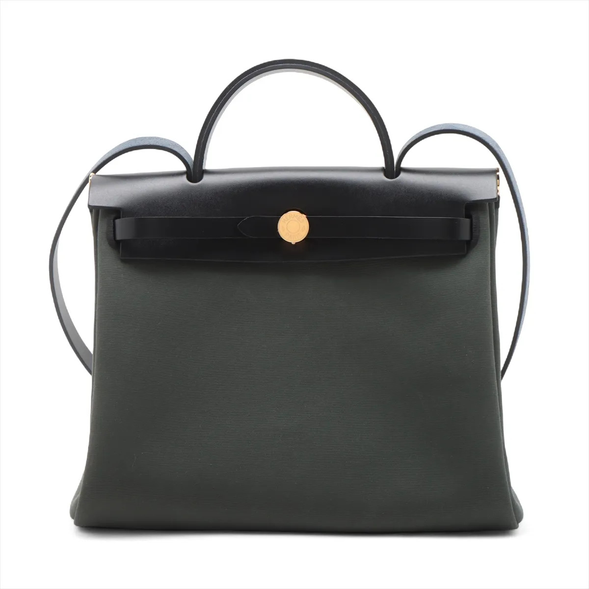 Hermès Herbag Zip PM Toile Officier × Vache Hunter Khaki x black Gold Metal Fitt