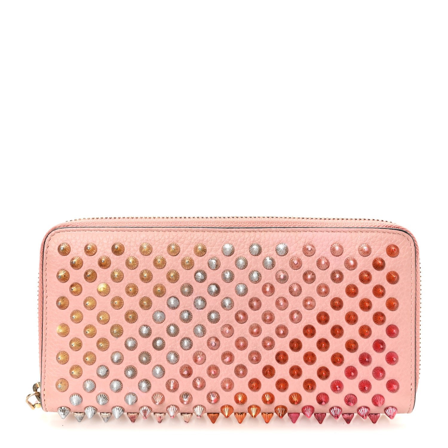Christian Louboutin Christian Louboutin Calfskin Panettone Spiked Zip Around Wallet Pink Multicolor