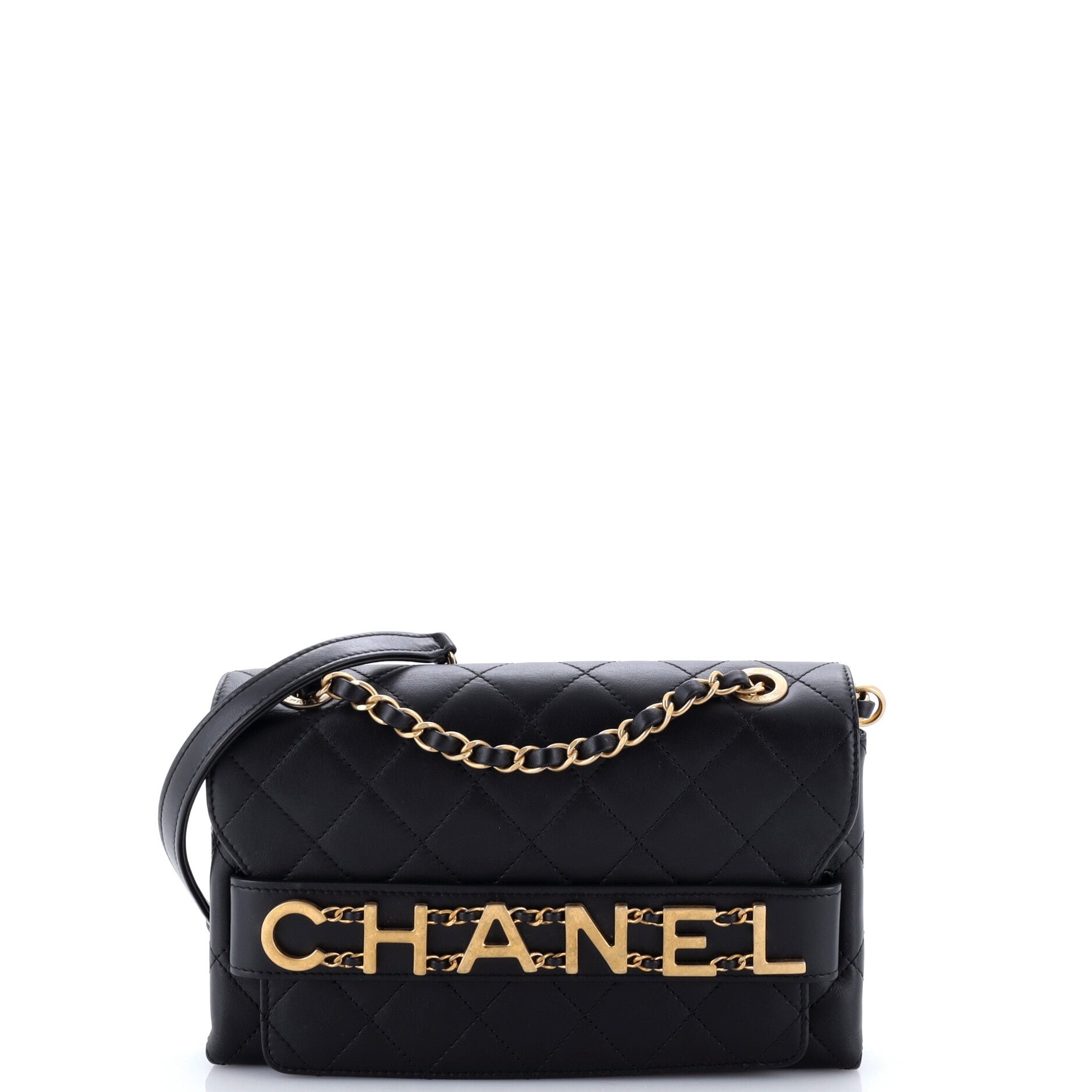 Logo Enchained Flap Bag Quilted Calfskin Medium