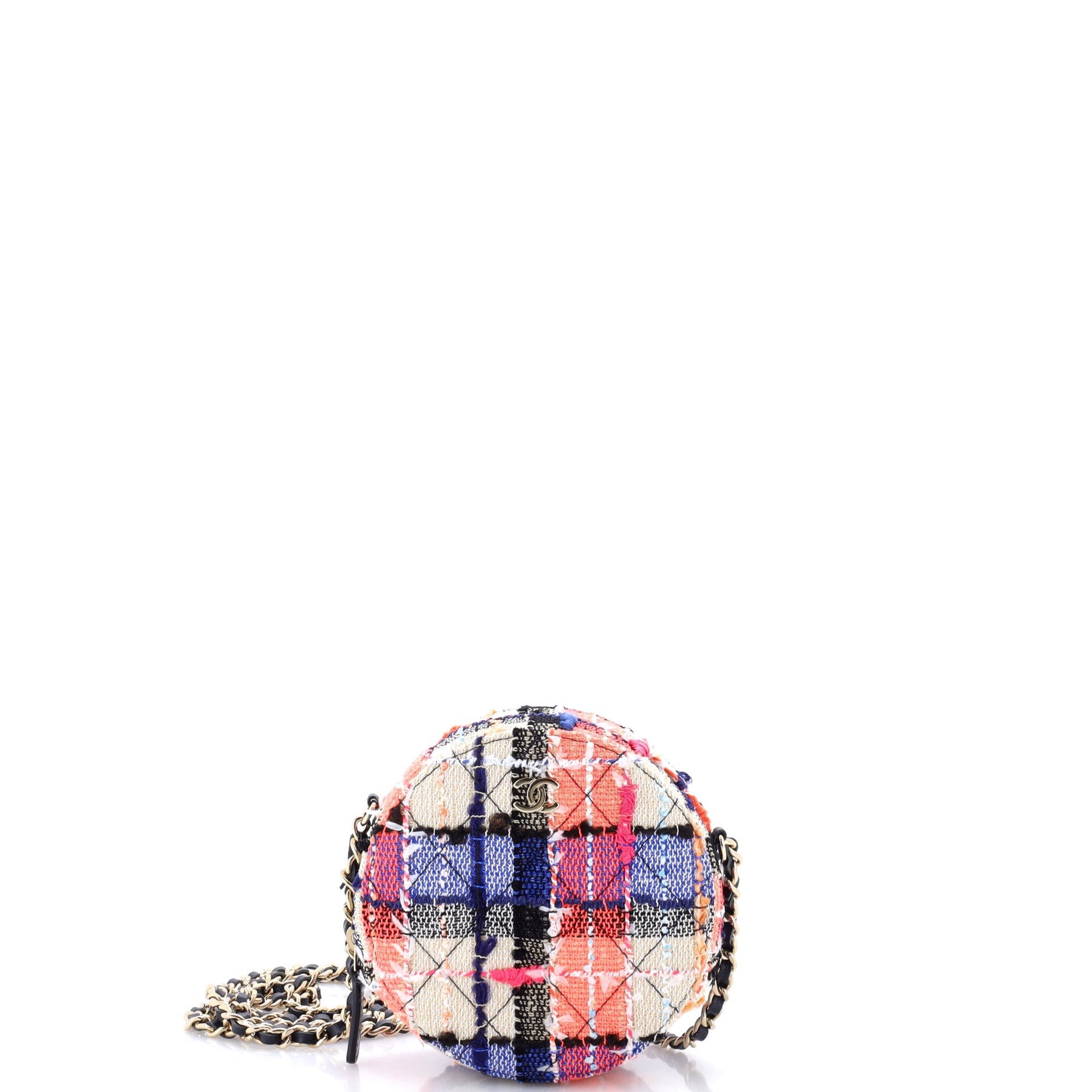 Round Clutch with Chain Quilted Tweed Mini