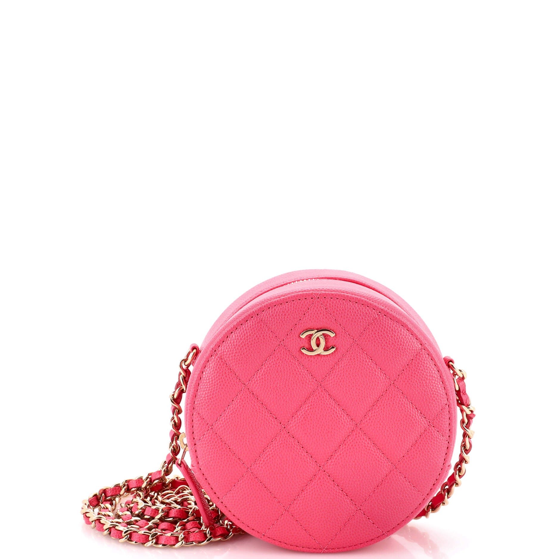 Round Clutch with Chain Quilted Caviar Mini