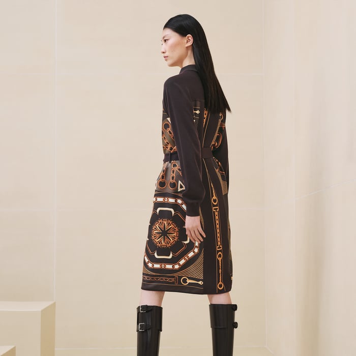 Marron Tarn "Effet Kaleidoscope" Shirt Knotted Waist Twillaine Dress