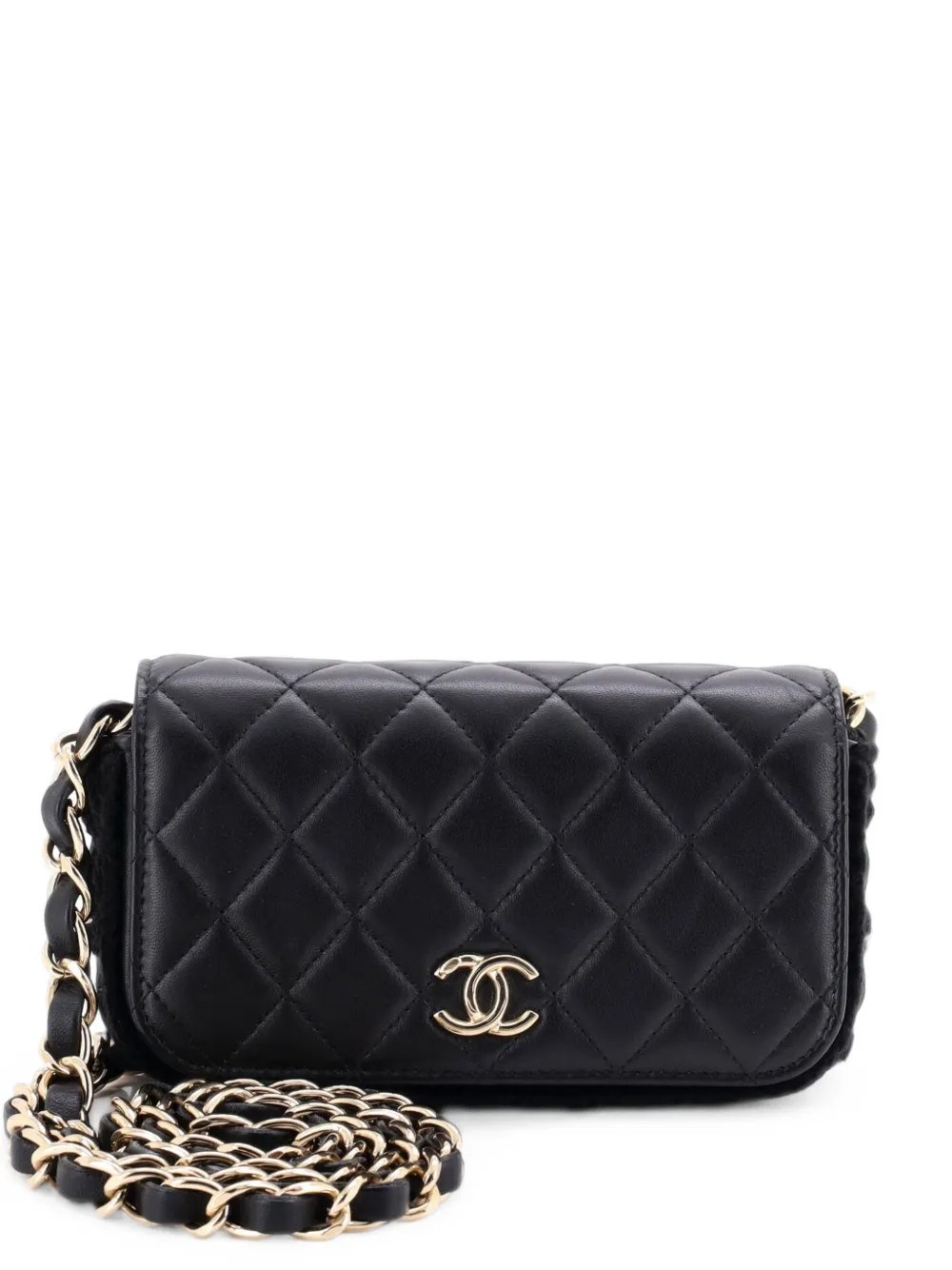 CC Flap Phone Holder with Chain Quilted Lambskin with Crochet Detail crossbody bag